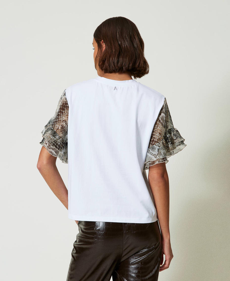 T-shirt with snake print sleeves Two-tone Papers White / Soft Snake Print Woman 242AP2476_11893_03