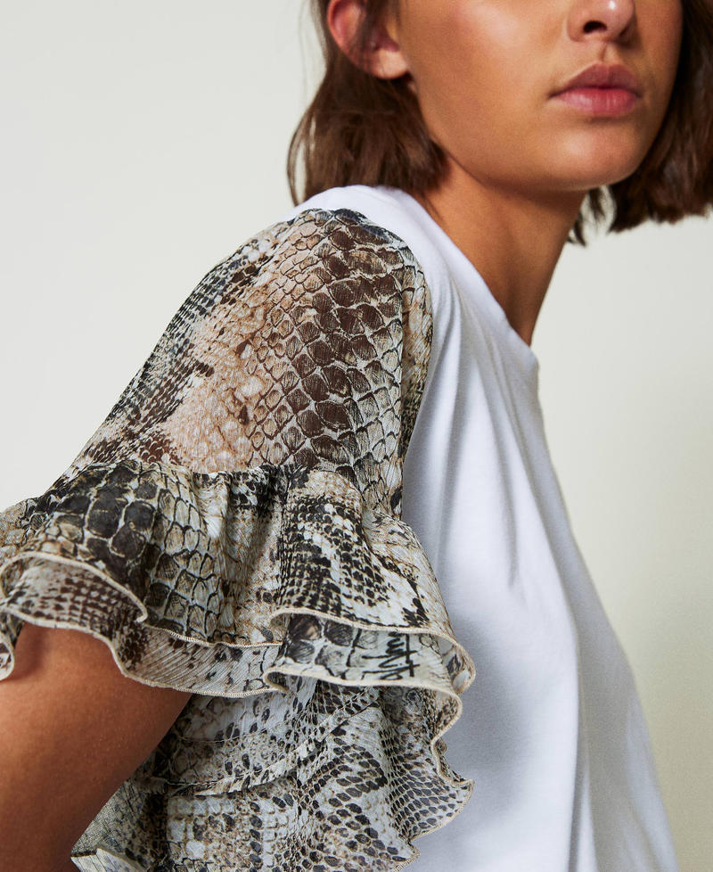 T-shirt with snake print sleeves Two-tone Papers White / Soft Snake Print Woman 242AP2476_11893_04