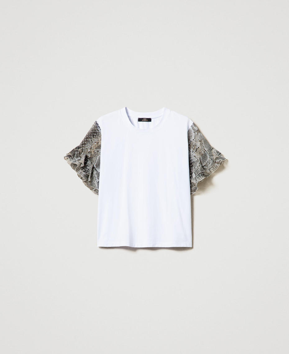 T-shirt with snake print sleeves Two-tone Papers White / Soft Snake Print Woman 242AP2476_11893_S0