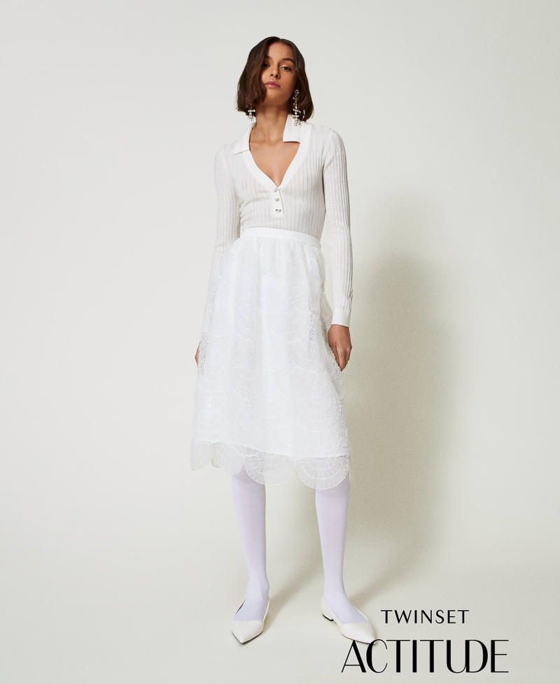 Midi organza skirt with embroidery White Cream Woman 242AP2480_00733_01