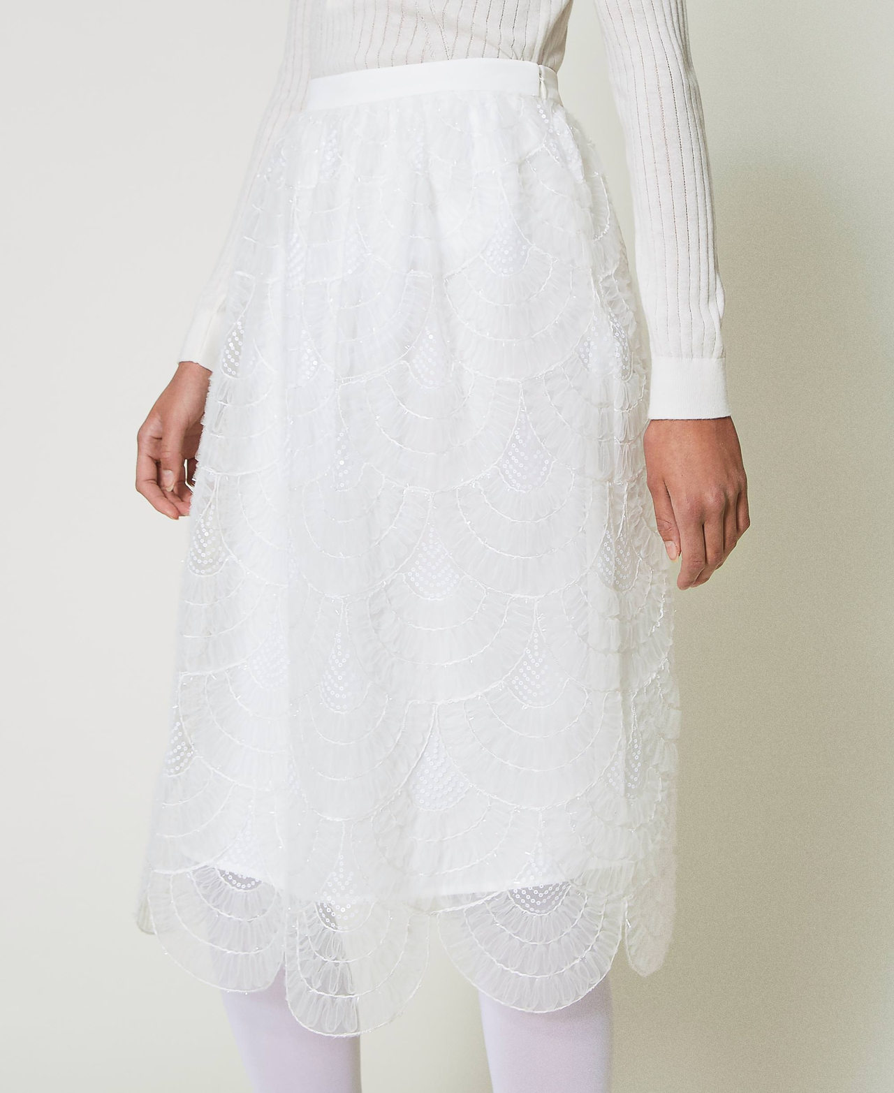 Midi organza skirt with embroidery White Cream Woman 242AP2480_00733_02