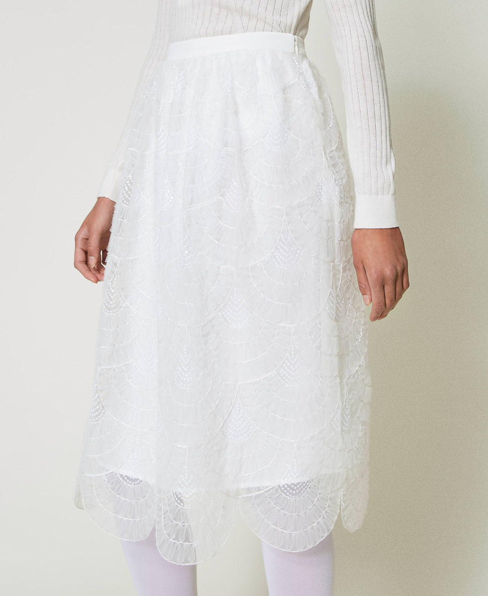 Midi organza skirt with embroidery Woman White TWINSET Milano