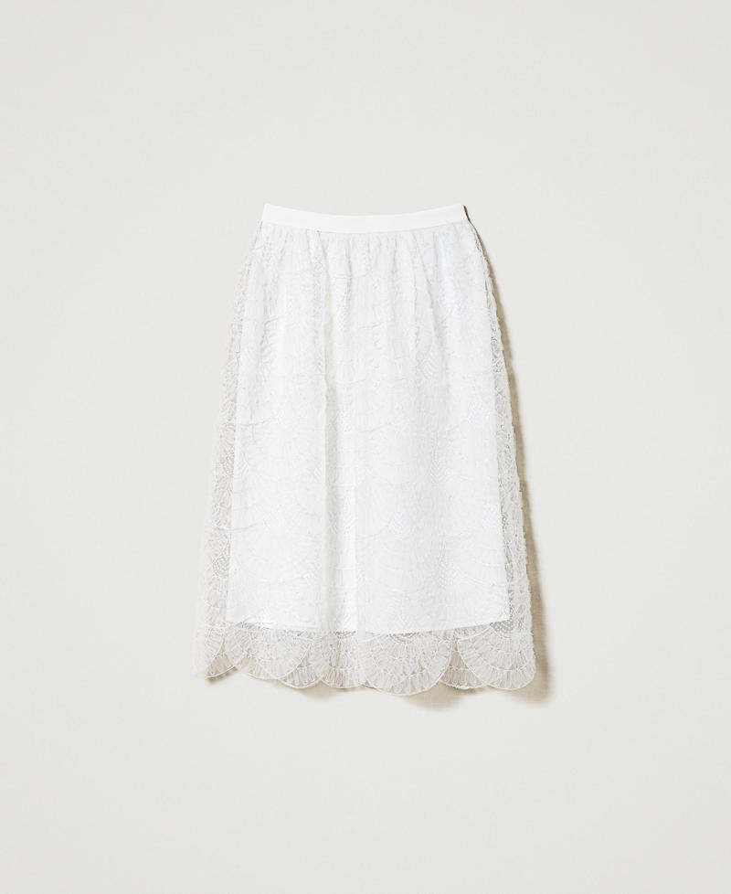 Midi organza skirt with embroidery White Cream Woman 242AP2480_00733_0S