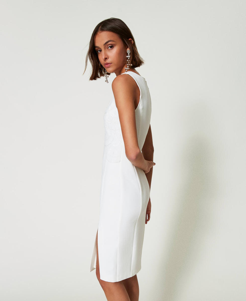 Midi cr&ecirc;pe dress with embroidery White Cream Woman 242AP2481_00733_02