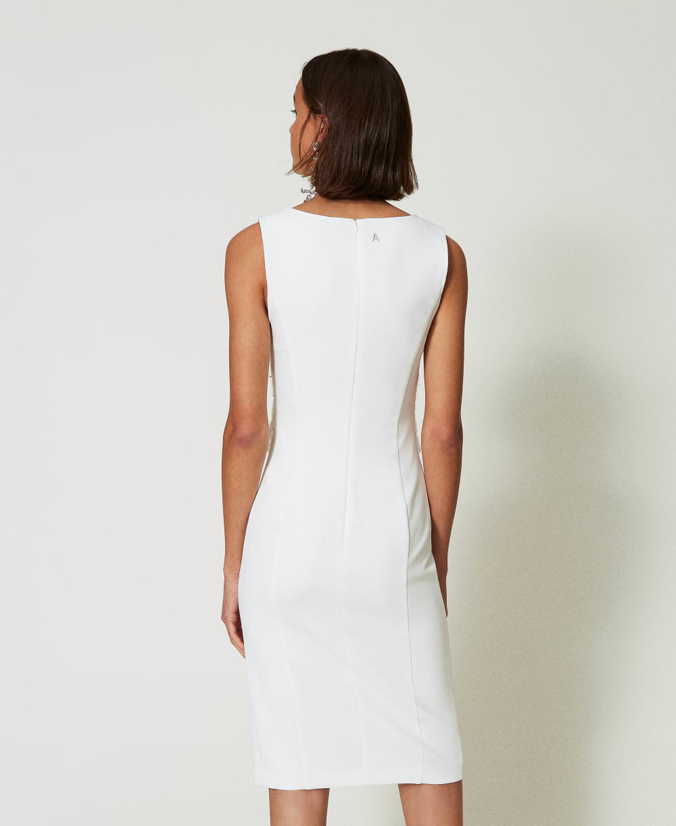 Midi cr&ecirc;pe dress with embroidery White Cream Woman 242AP2481_00733_03