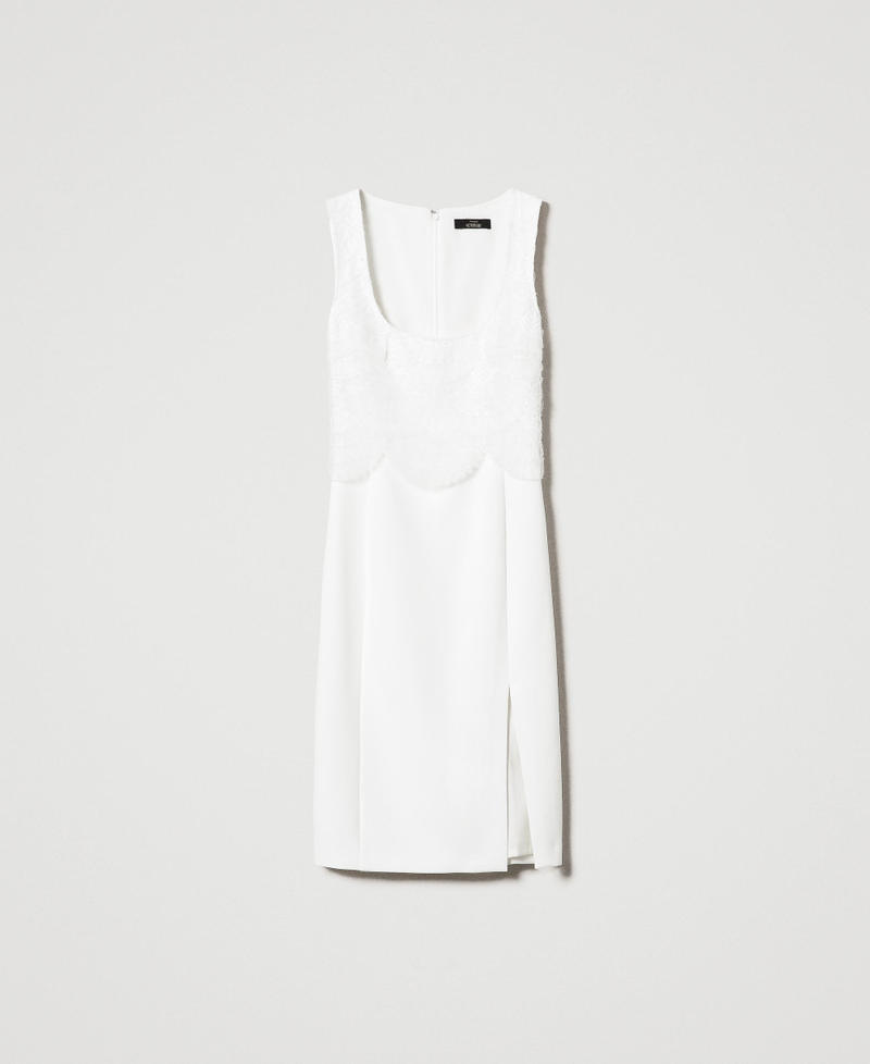 Midi crêpe dress with embroidery White Cream Woman 242AP2481-0S