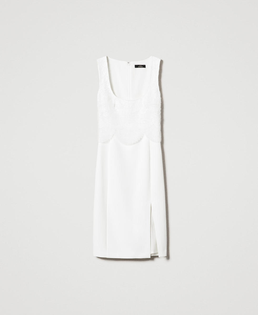 Midi cr&ecirc;pe dress with embroidery White Cream Woman 242AP2481_00733_S0