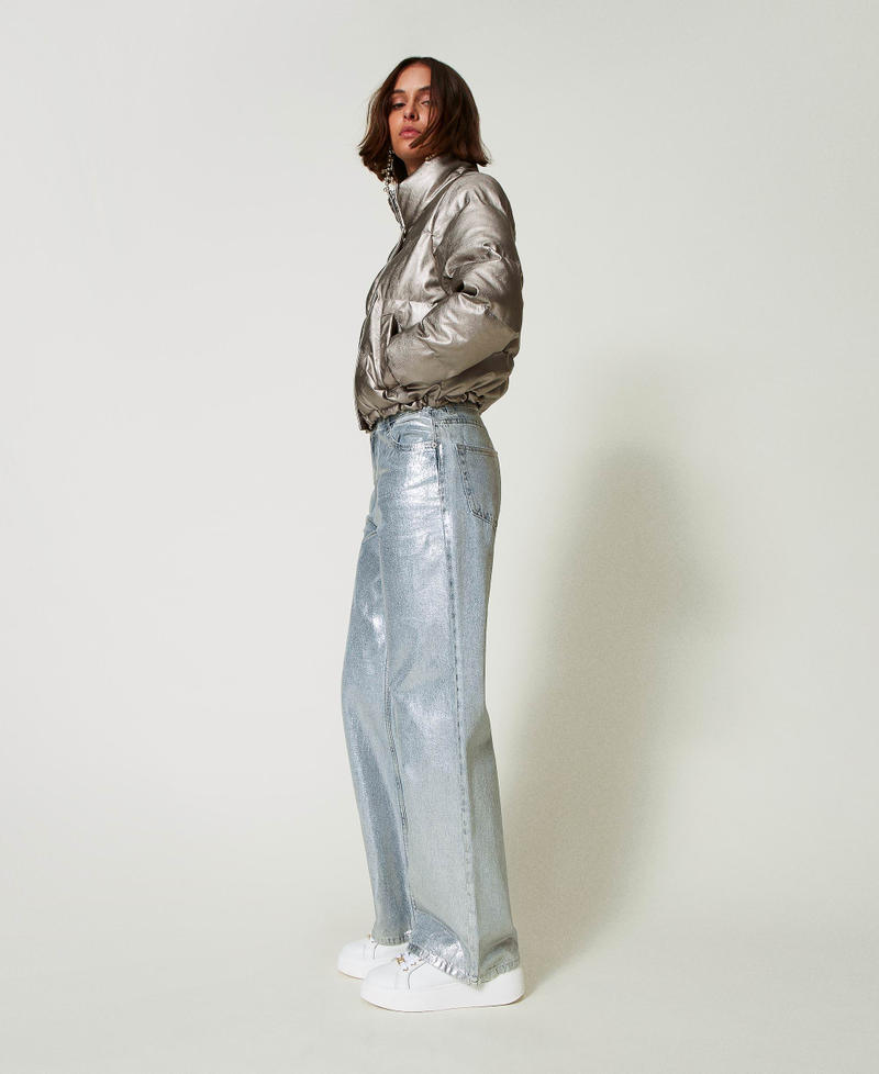 Wide leg jeans with silver coating Laminated Denim Woman 242AP2500_11879_02