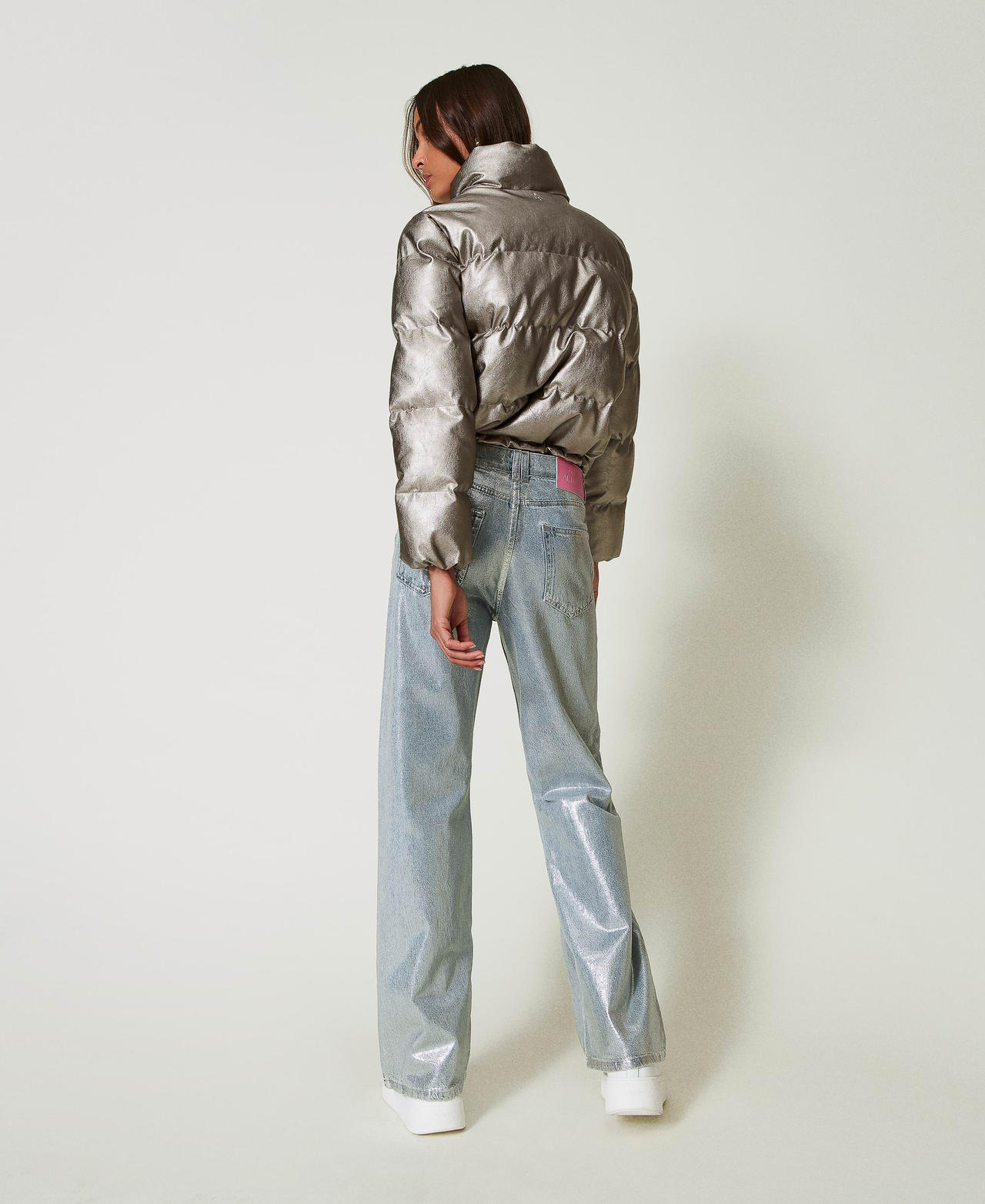 Jeans wide leg con spalmatura argento Laminated Denim Donna 242AP2500_11879_03