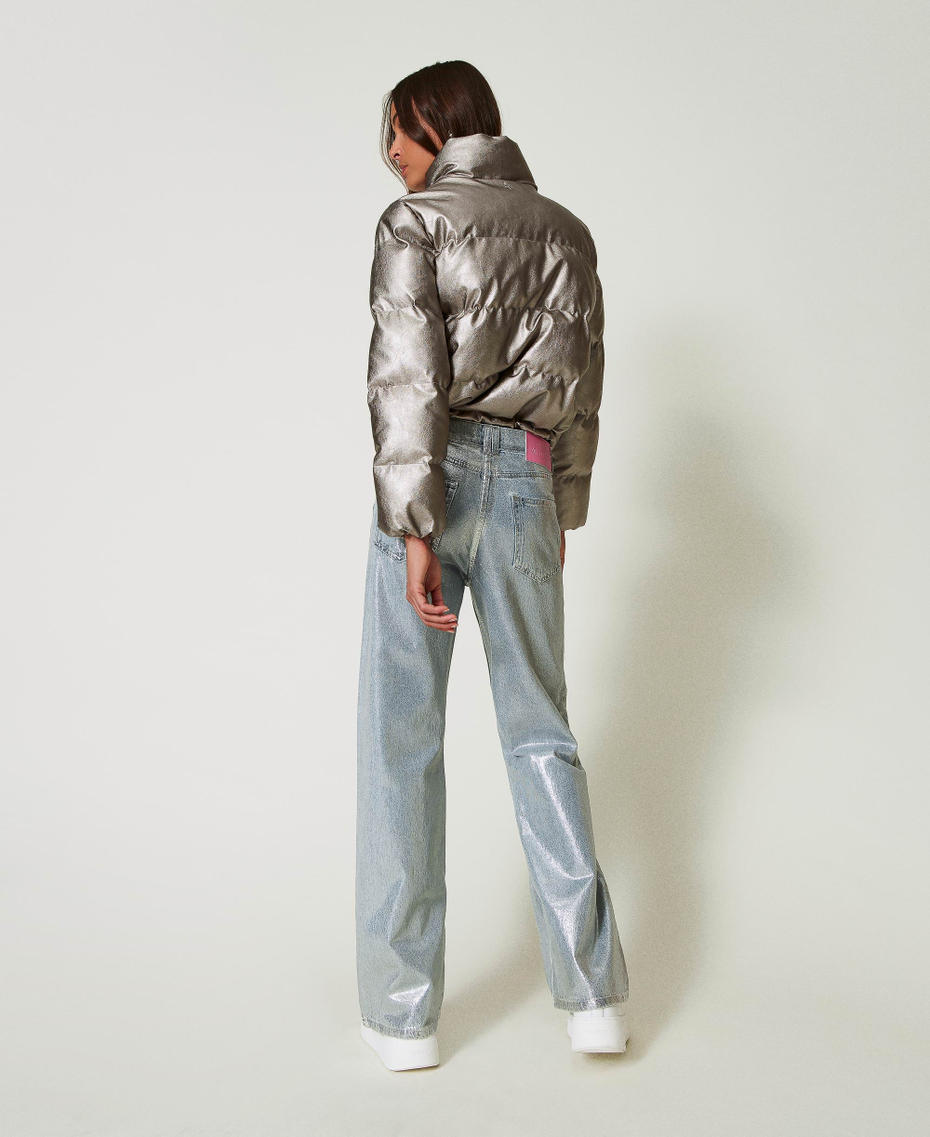 Wide leg jeans with silver coating Laminated Denim Woman 242AP2500_11879_03
