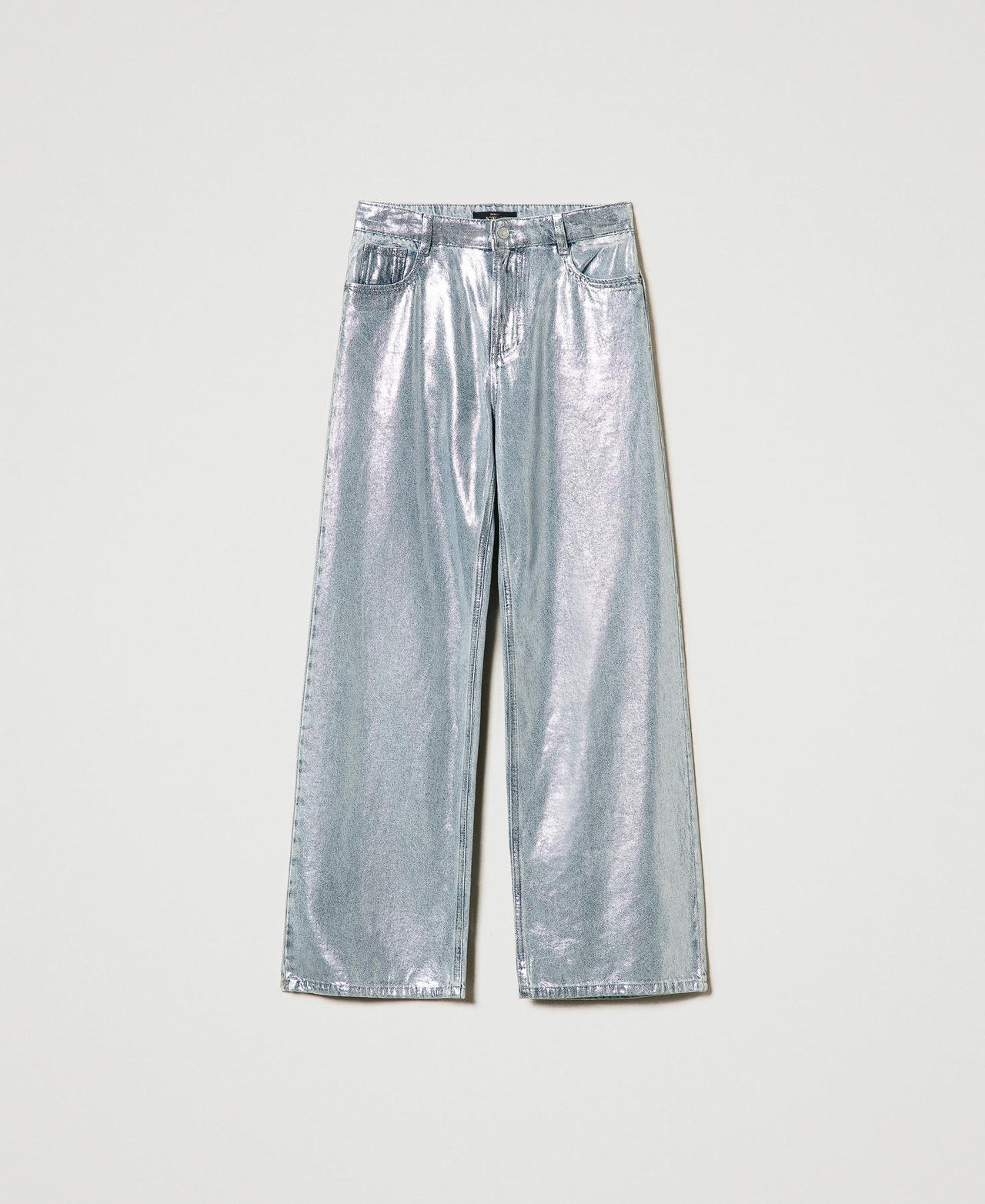 Scee by twin set Jeans wide leg con spalmatura argento