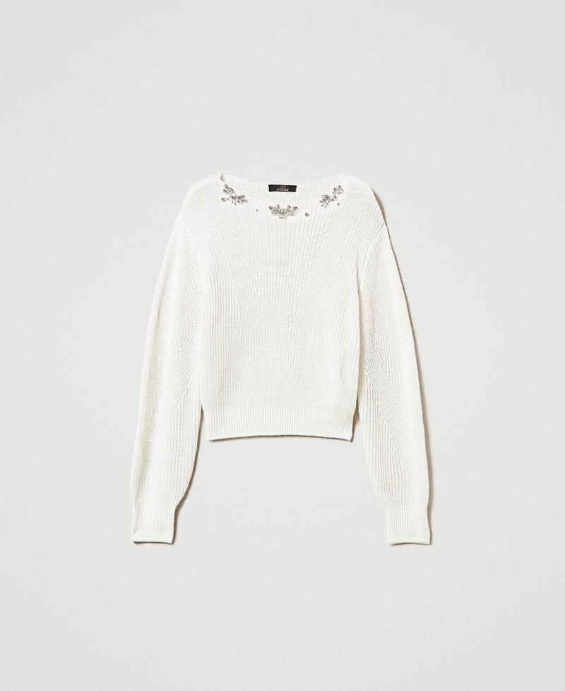 Von Hand bestickter Pullover White Sahne Frau 242AP3011_00733_S0