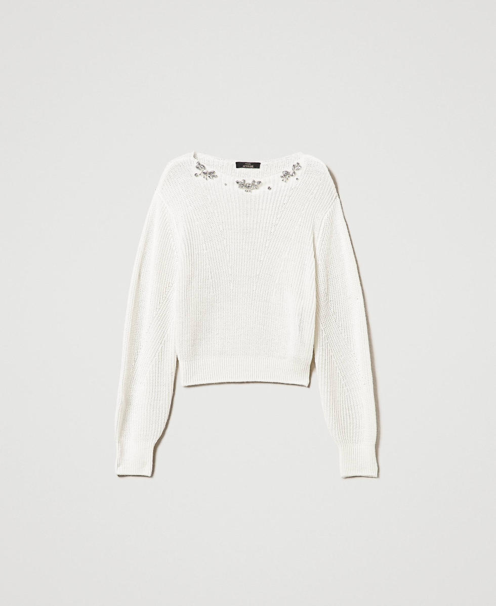 Jumper with handmade embroidery White Cream Woman 242AP3011_00733_S0