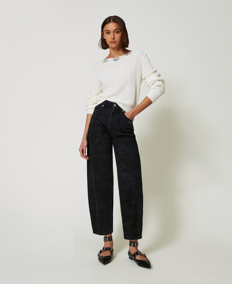 Von Hand bestickter Pullover White Sahne Frau 242AP3011_00733_T0