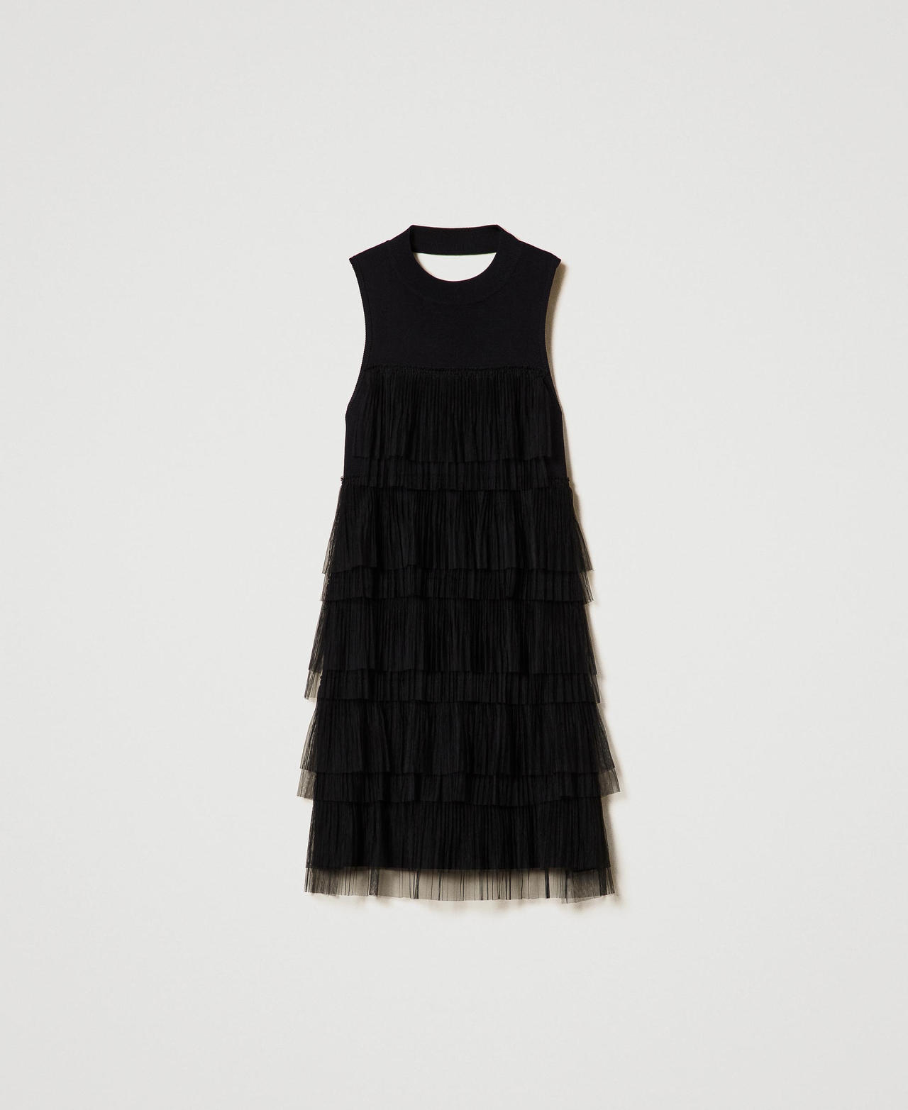 Short knit dress with tulle flounces Black Woman 242AP3091_00006_0S