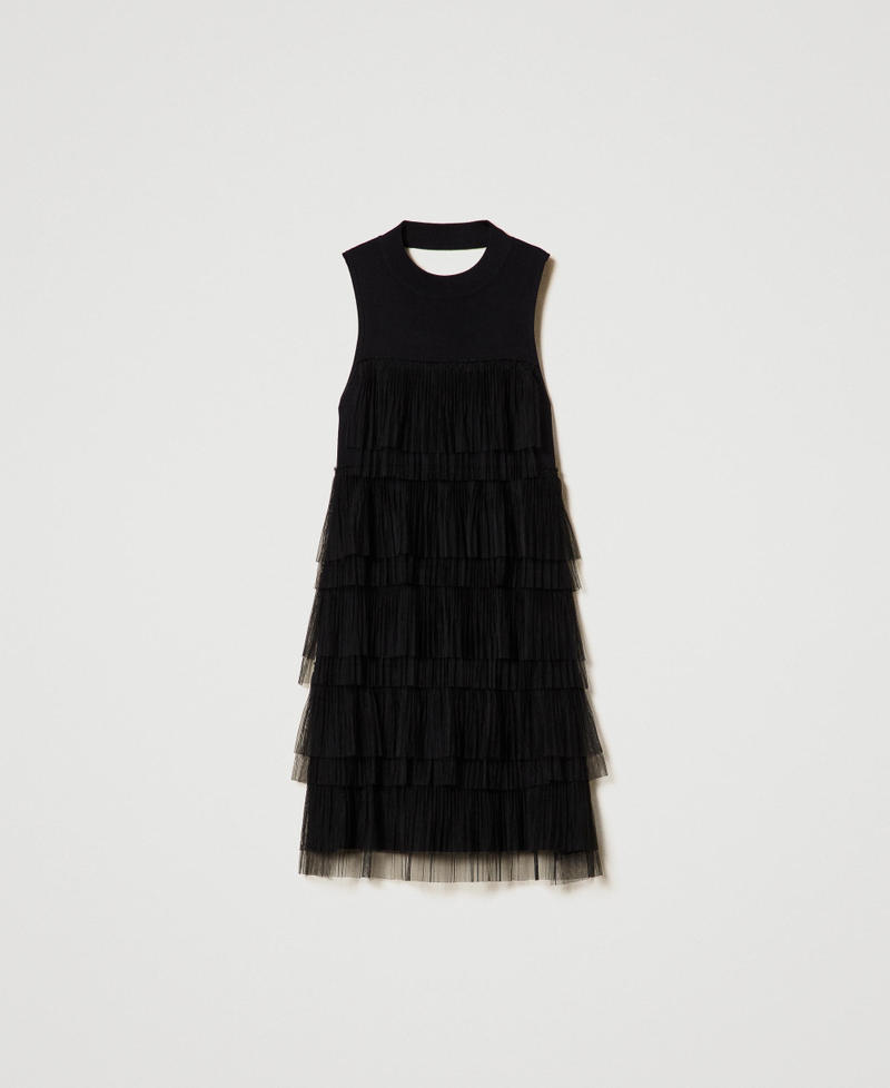 Short knit dress with tulle flounces Black Woman 242AP3091_00006_0S