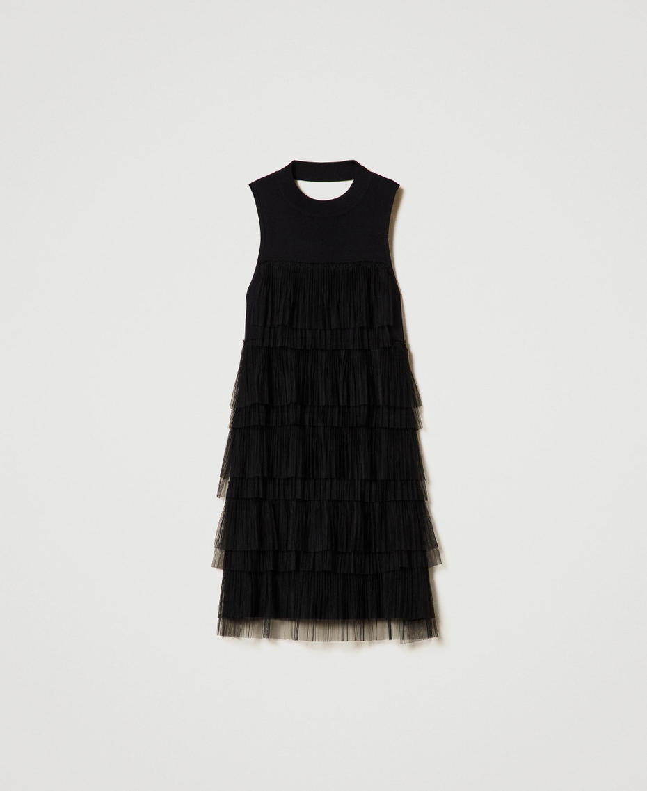 Short knit dress with tulle flounces Black Woman 242AP3091_00006_S0