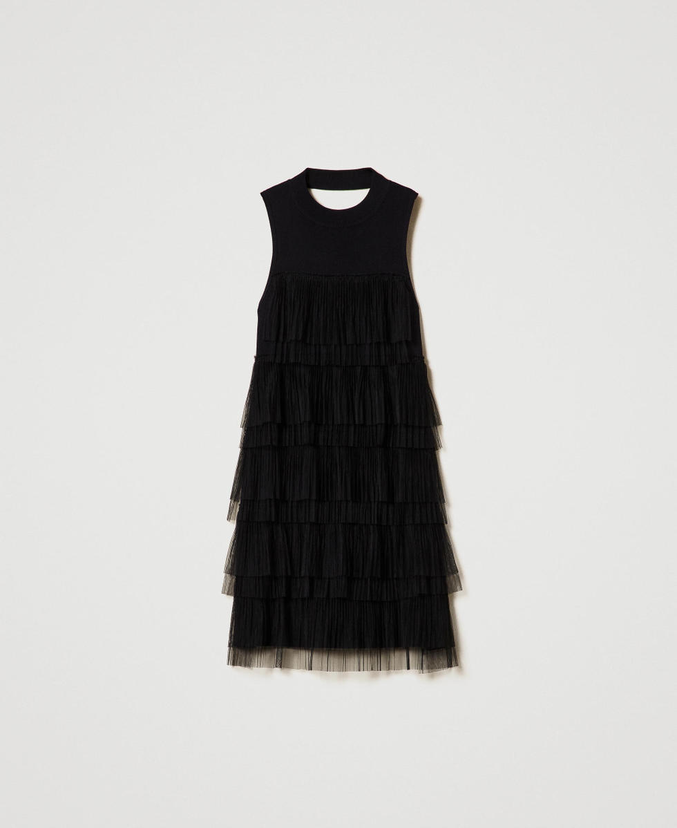 Short knit dress with tulle flounces Woman, Black | TWINSET Milano