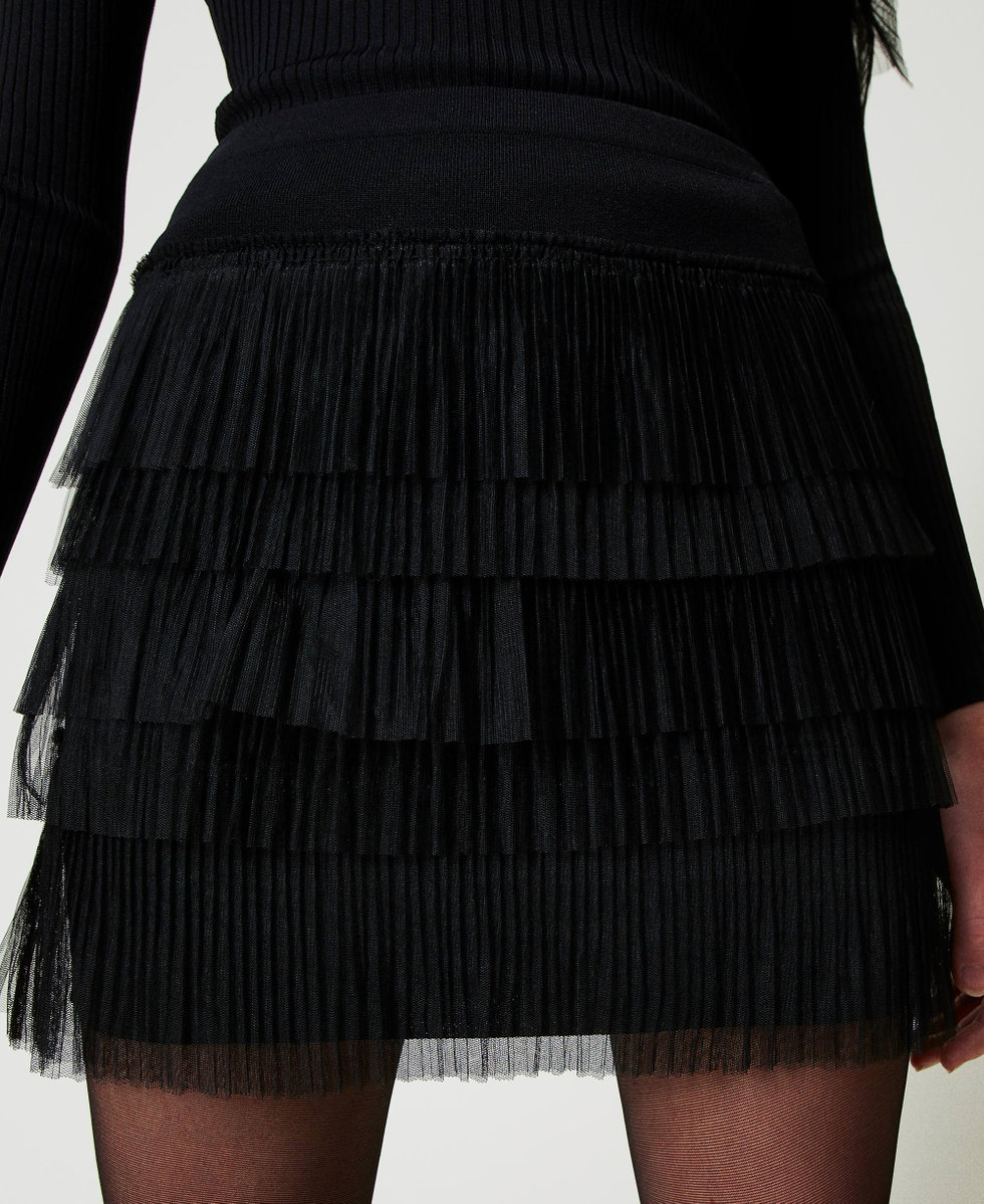 Minigonna in maglia con balze in tulle Donna Nero TWINSET Milano