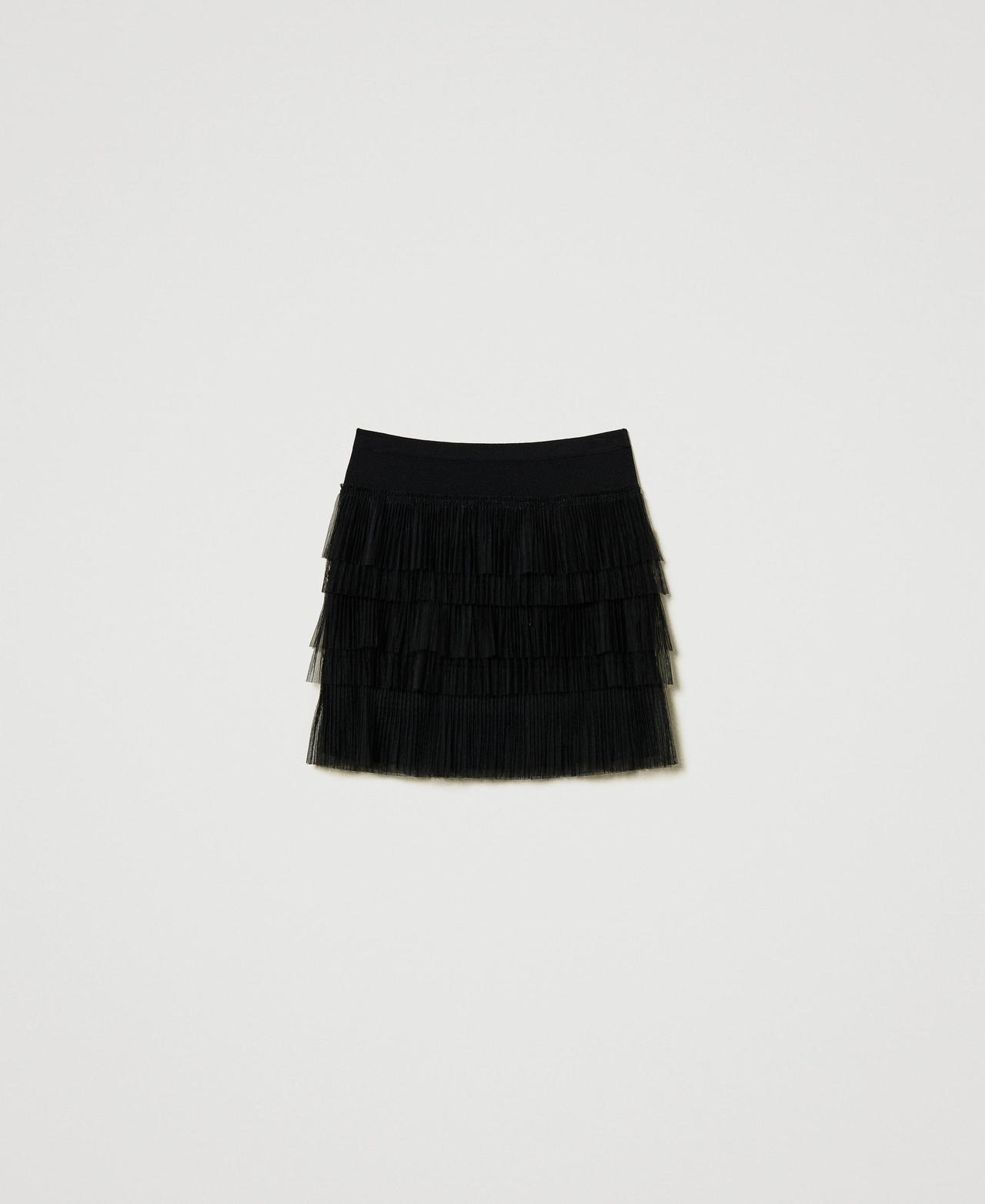 Knit miniskirt with tulle flounces Black Woman 242AP3092_00006_0S