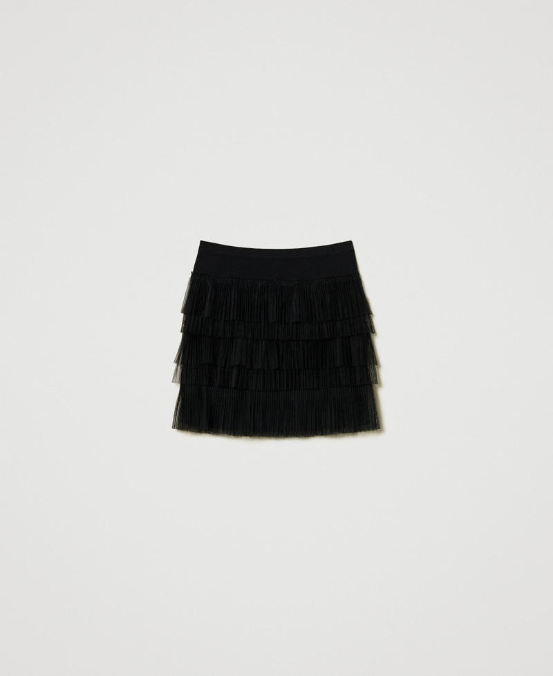 Knit miniskirt with tulle flounces