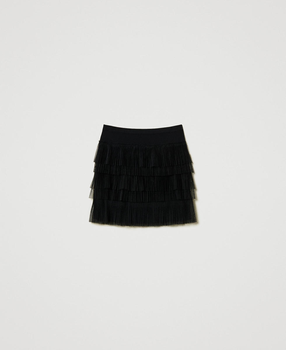 Mini-jupe en maille avec volants en tulle Noir Femme 242AP3092_00006_S0