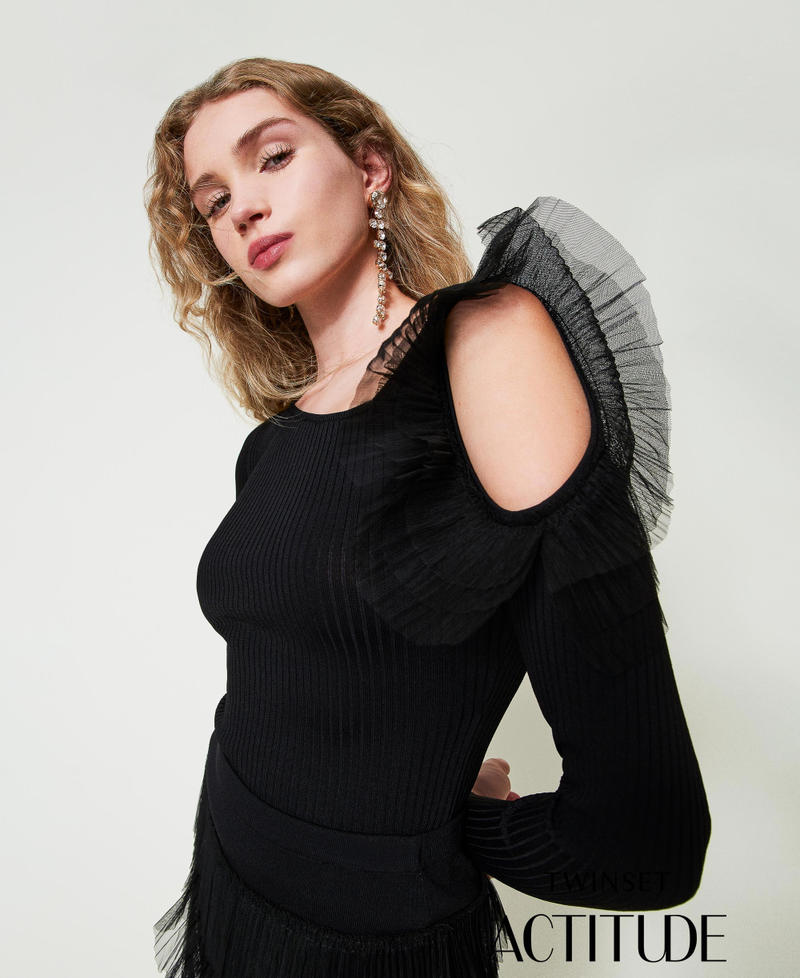 Fitted jumper with cut-out and tulle Black Woman 242AP3093_00006_01