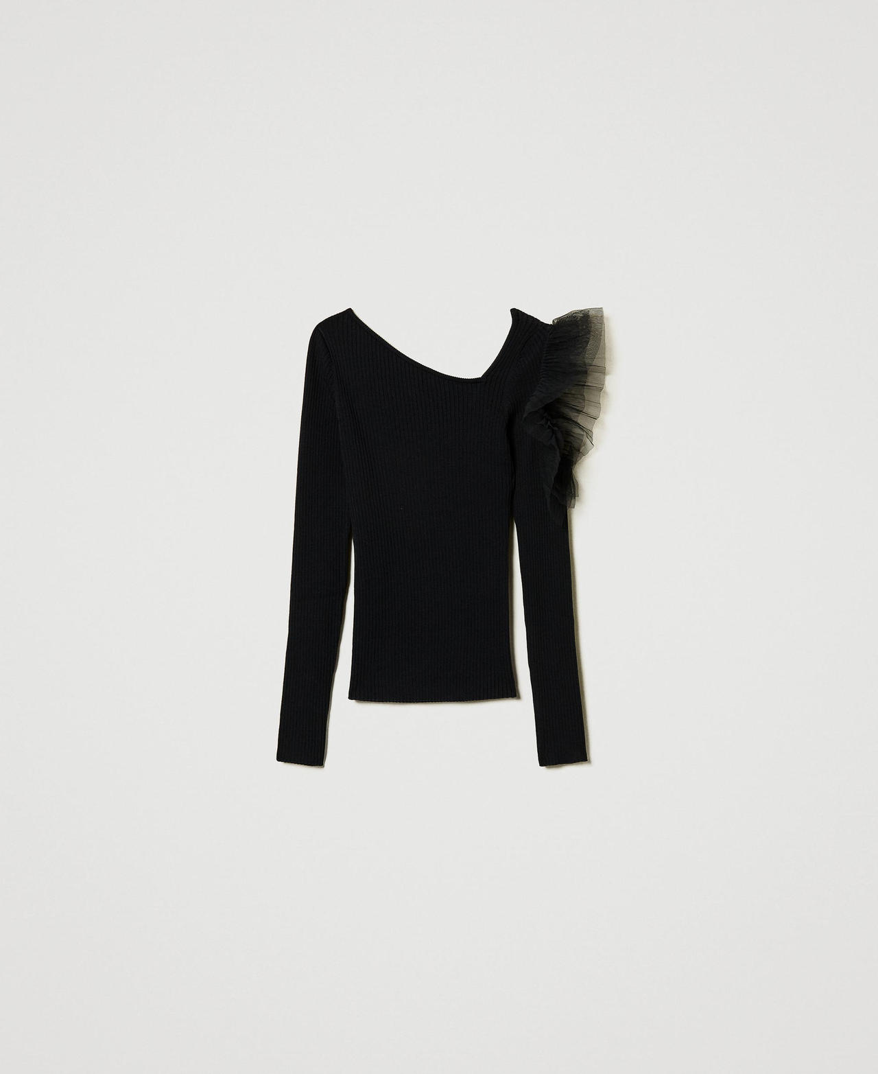 Fitted jumper with cut-out and tulle Black Woman 242AP3093_00006_0S