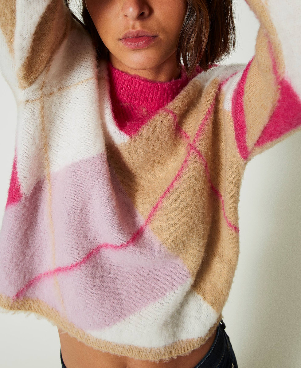【BAON】Tibel two-way quilted herringbone jumper Central Park West Tiegen Cables Half Zip Sweater in Ivory