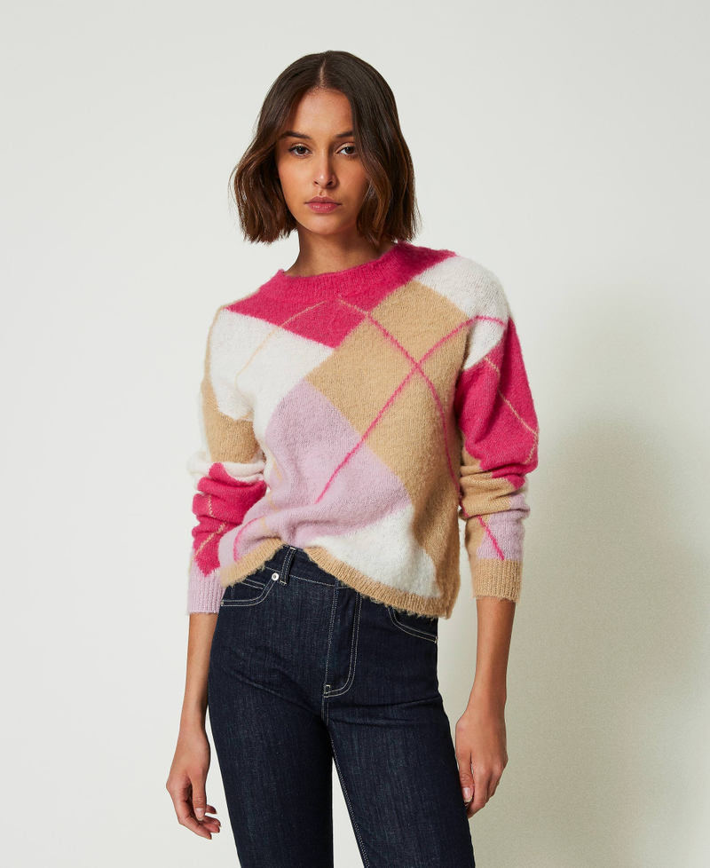 Argyle pattern jacquard wool blend jumper Argyle Pink Jacquard Woman 242AP3101_11864_02