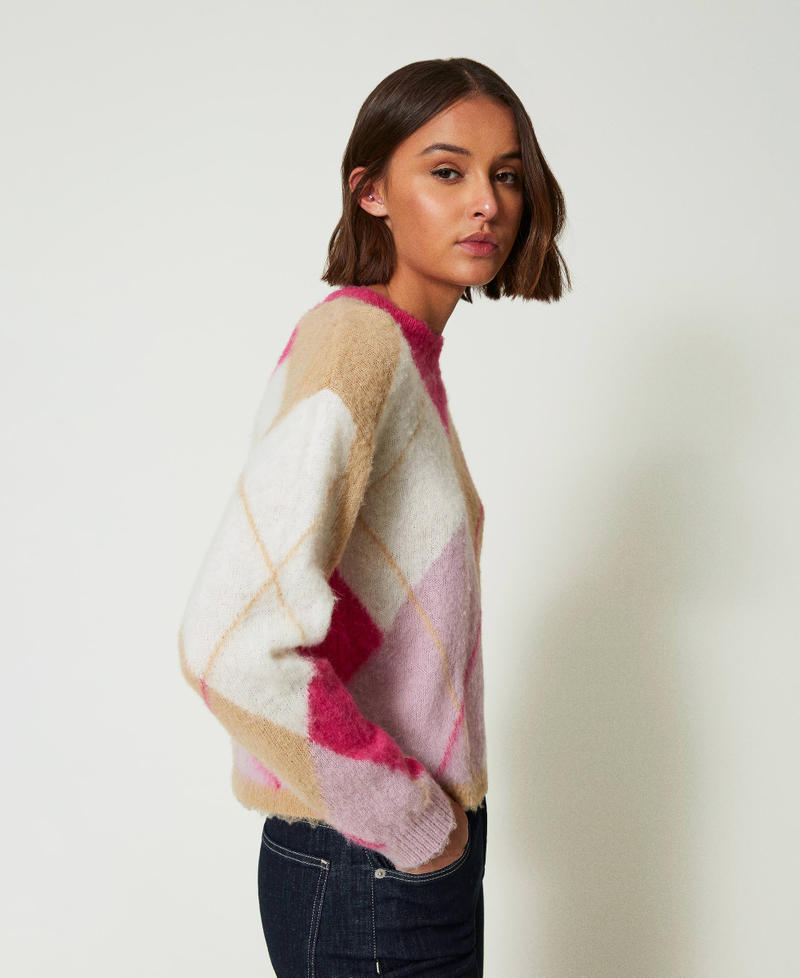 Argyle pattern jacquard wool blend jumper Argyle Pink Jacquard Woman 242AP3101_11864_03