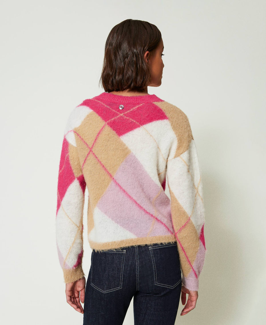 Argyle pattern jacquard wool blend jumper Argyle Pink Jacquard Woman 242AP3101_11864_04