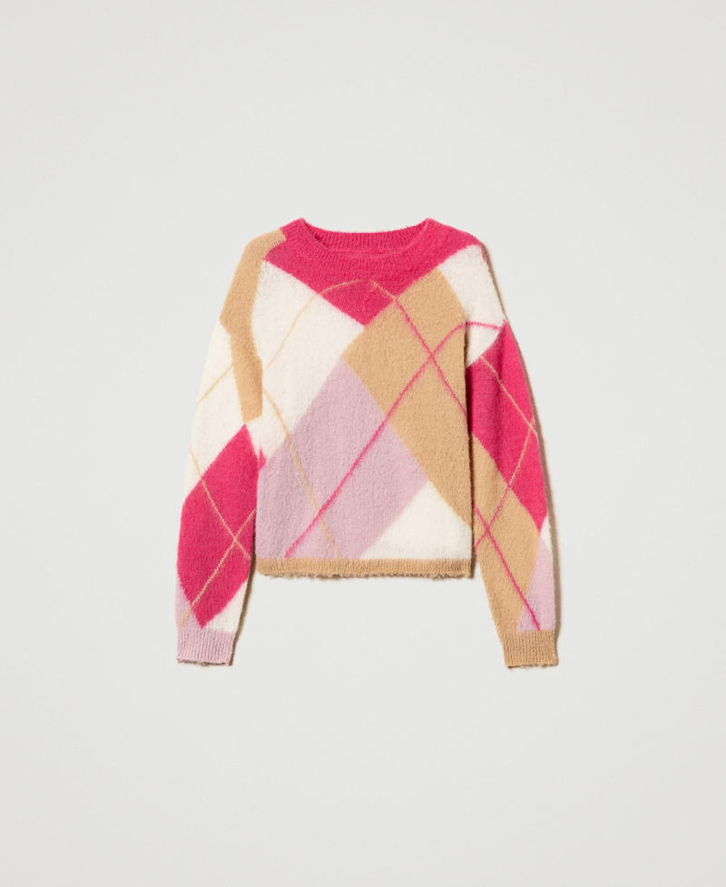 Argyle pattern jacquard wool blend jumper Argyle Pink Jacquard Woman 242AP3101_11864_S0