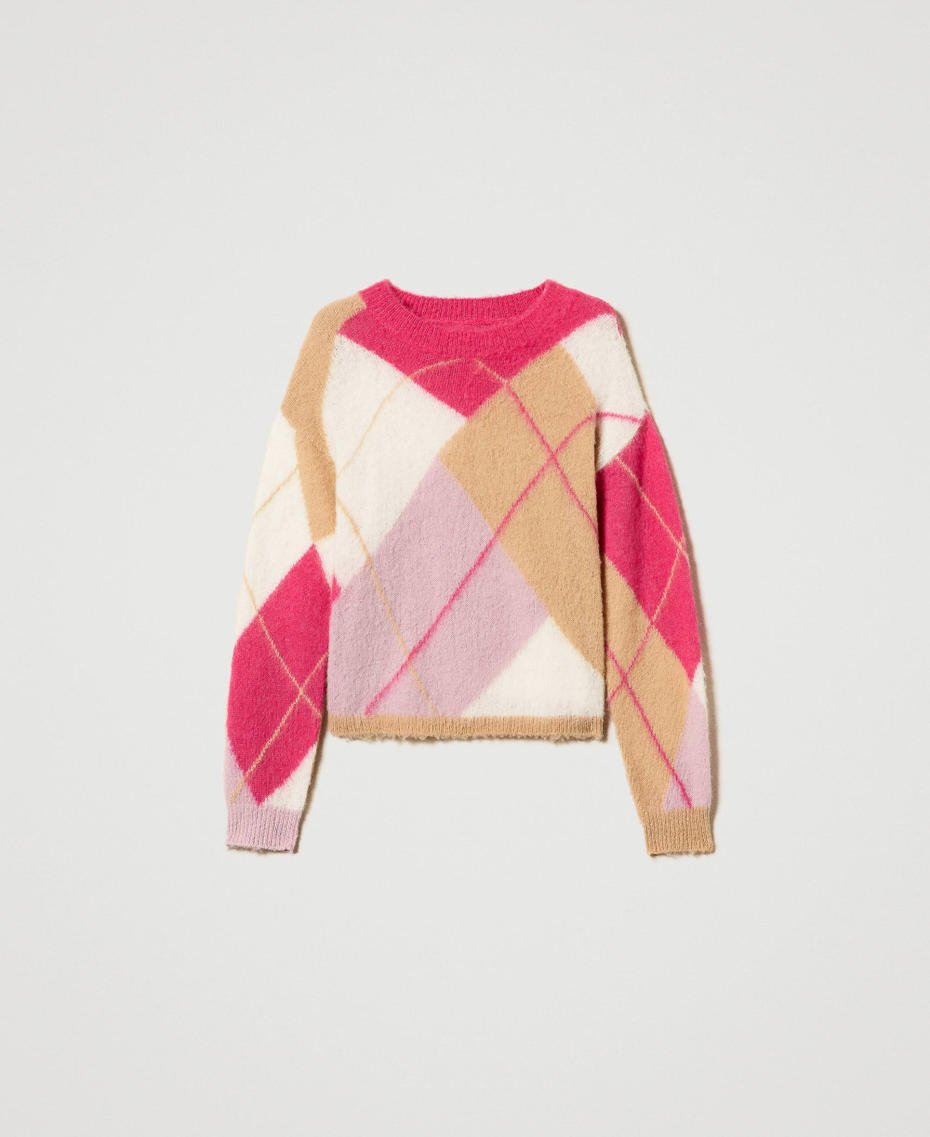 Argyle pattern jacquard wool blend jumper Argyle Pink Jacquard Woman 242AP3101_11864_S0