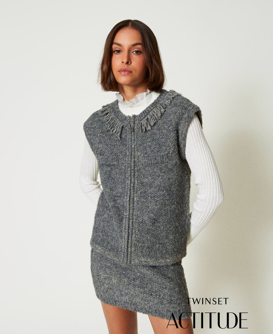 Recycled bouclé knit gilet Mid Melange Grey / Light Gold Lurex Woman 242AP3111_11857_01