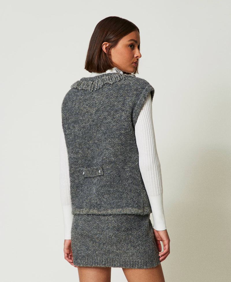 Recycled bouclé knit gilet Mid Melange Grey / Light Gold Lurex Woman 242AP3111_11857_03