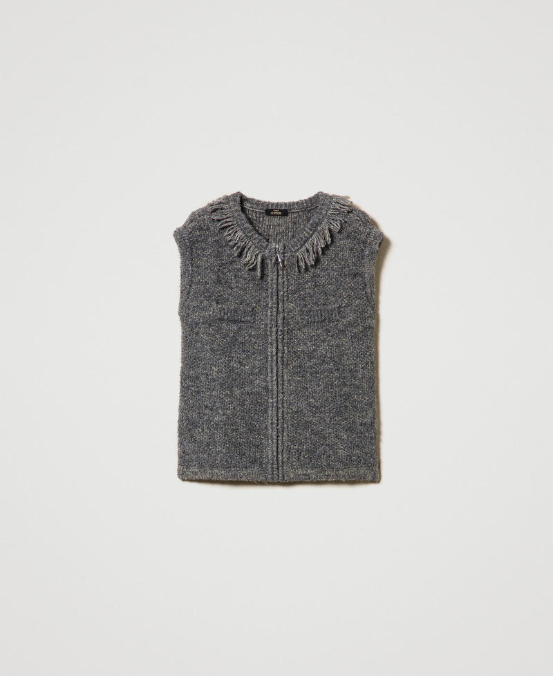 Recycled bouclé knit gilet Mid Melange Grey / Light Gold Lurex Woman 242AP3111_11857_S0