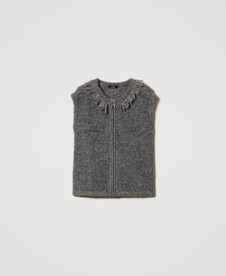 Recycled bouclé knit gilet Mid Melange Grey / Light Gold Lurex Woman 242AP3111_11857_S0