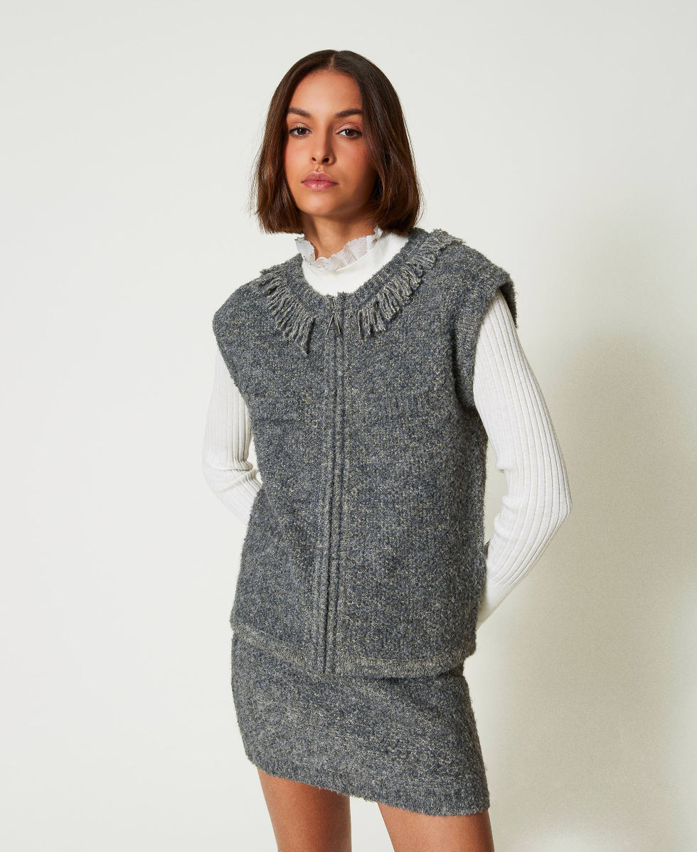 Recycled boucl&eacute; knit miniskirt Mid Melange Grey / Light Gold Lurex Woman 242AP3112_11857_04
