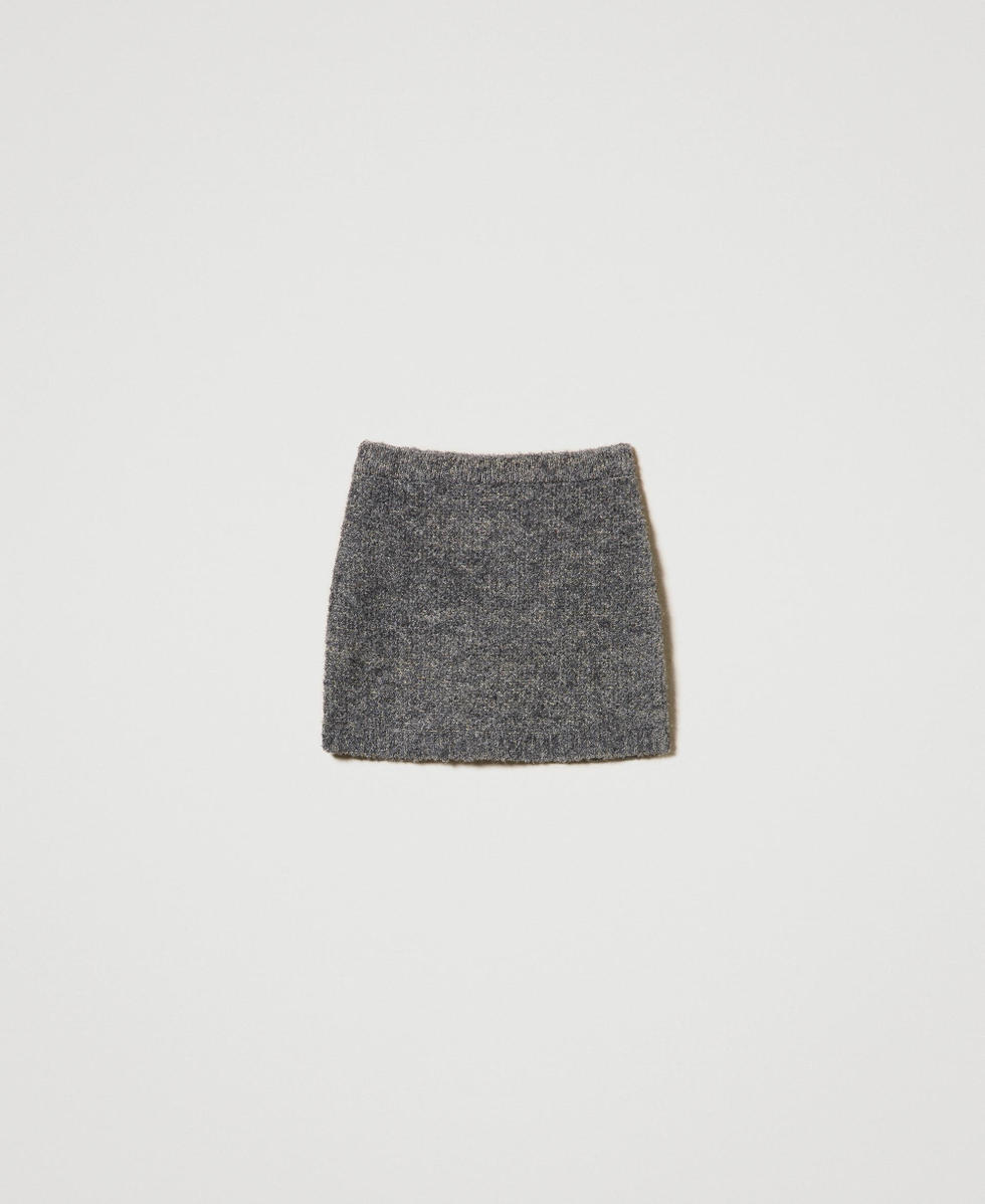 Recycled boucl&eacute; knit miniskirt Mid Melange Grey / Light Gold Lurex Woman 242AP3112_11857_S0