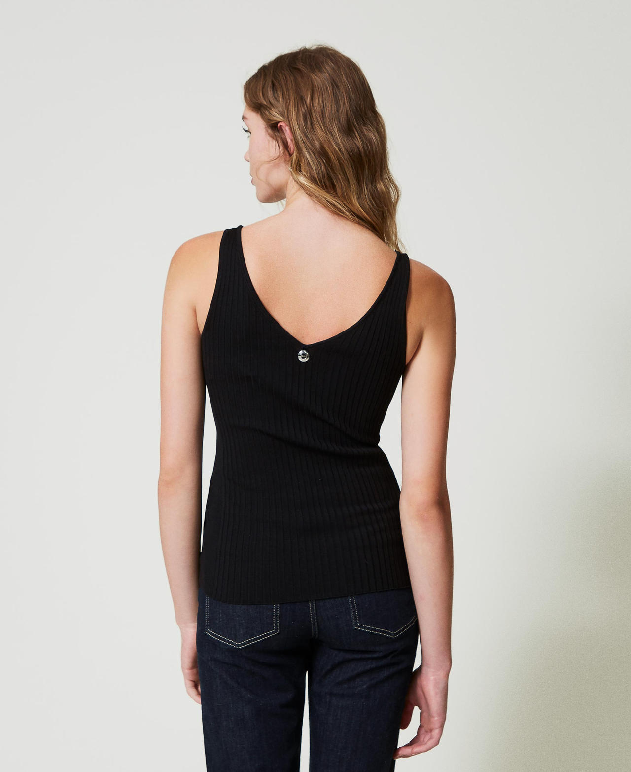 Ribbed knit top with beads Black Woman 242AP3141_00006_03