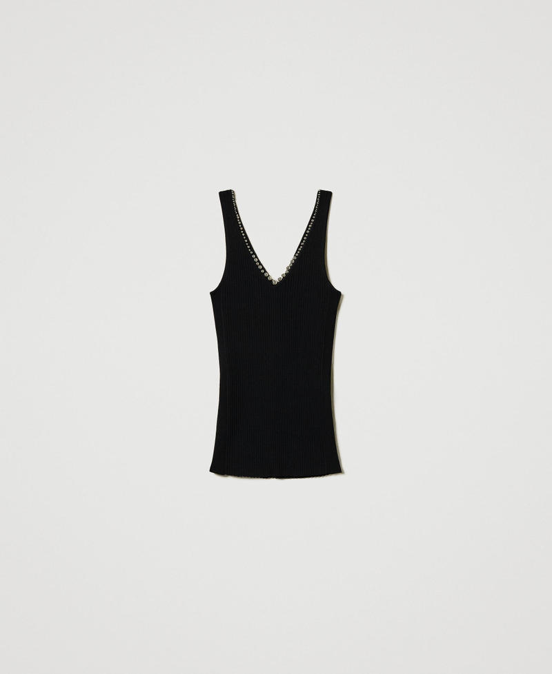 Geripptes Stricktop mit Perlchen Schwarz Frau 242AP3141_00006_S0