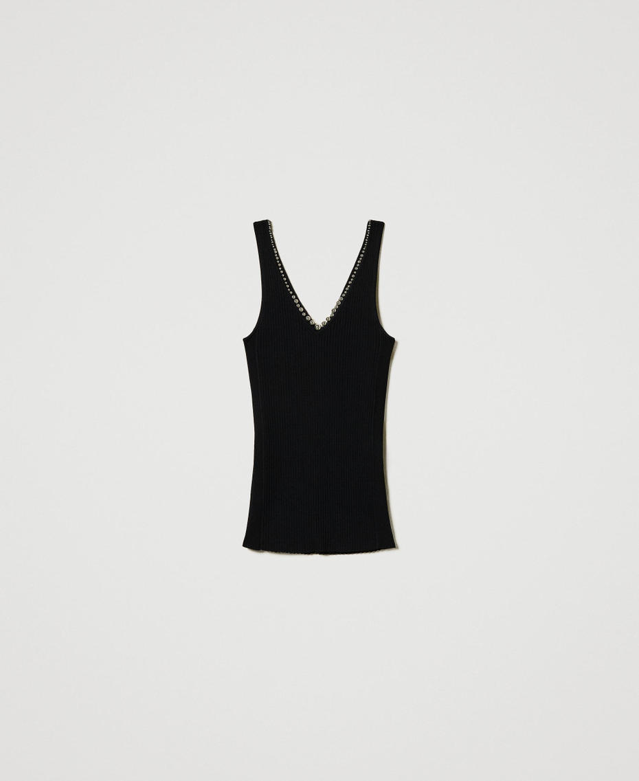 Ribbed knit top with beads Black Woman 242AP3141_00006_S0