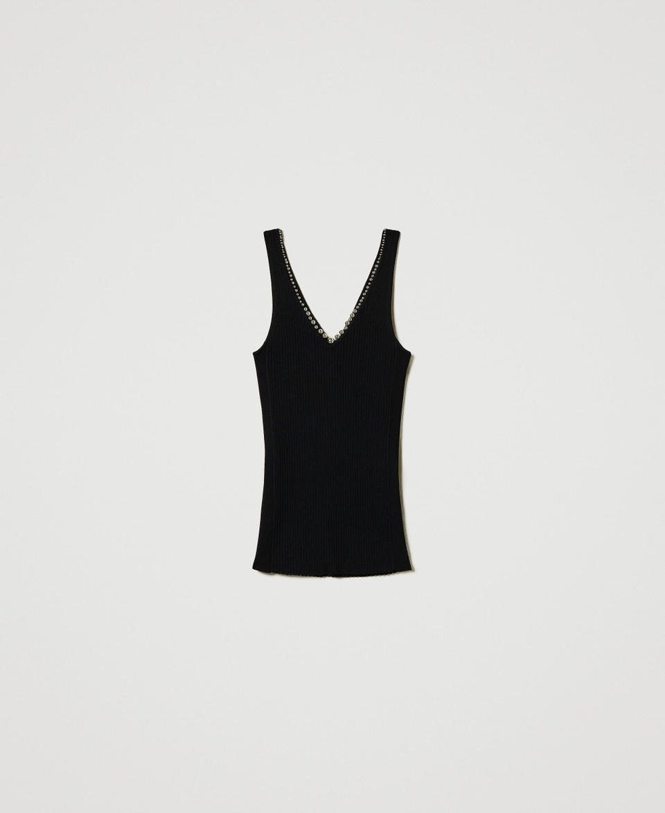 Ribbed knit top with beads Black Woman 242AP3141_00006_S0
