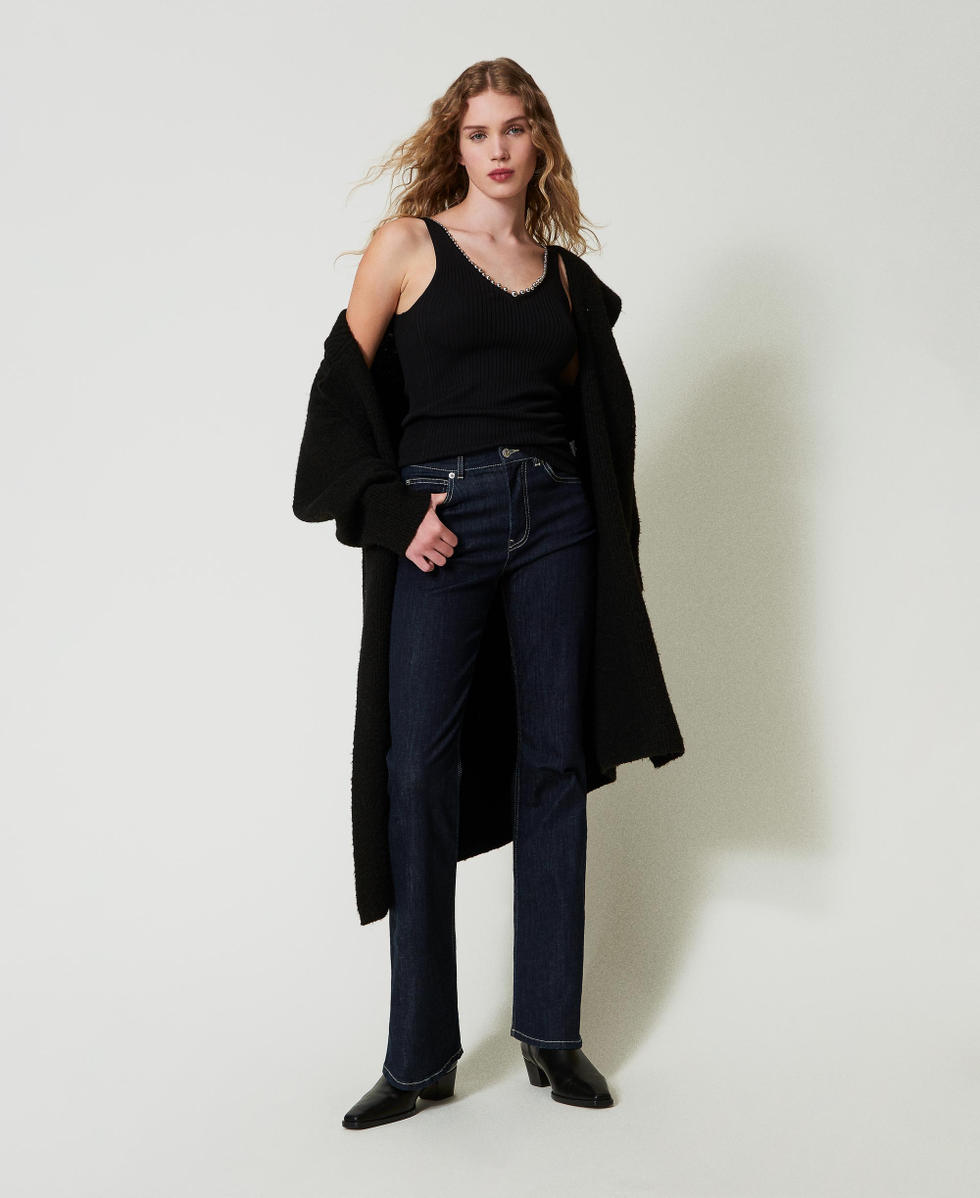 Ribbed knit top with beads Woman, Black | TWINSET Milano