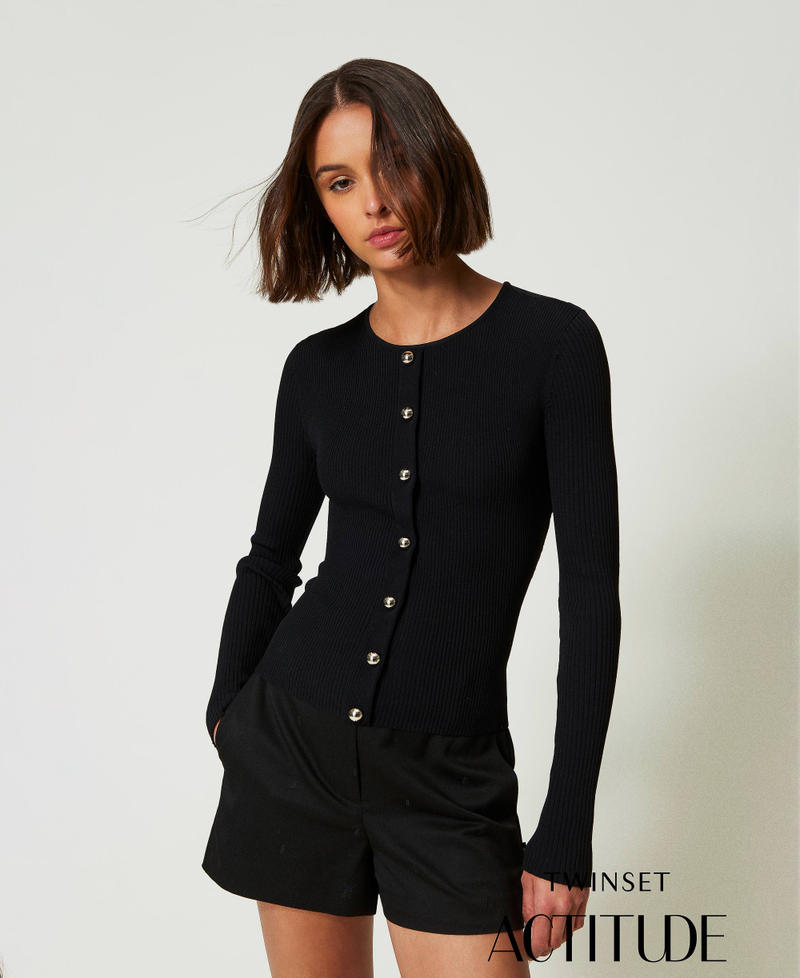 Ribbed cardigan with studs Black Woman 242AP3142_00006_01