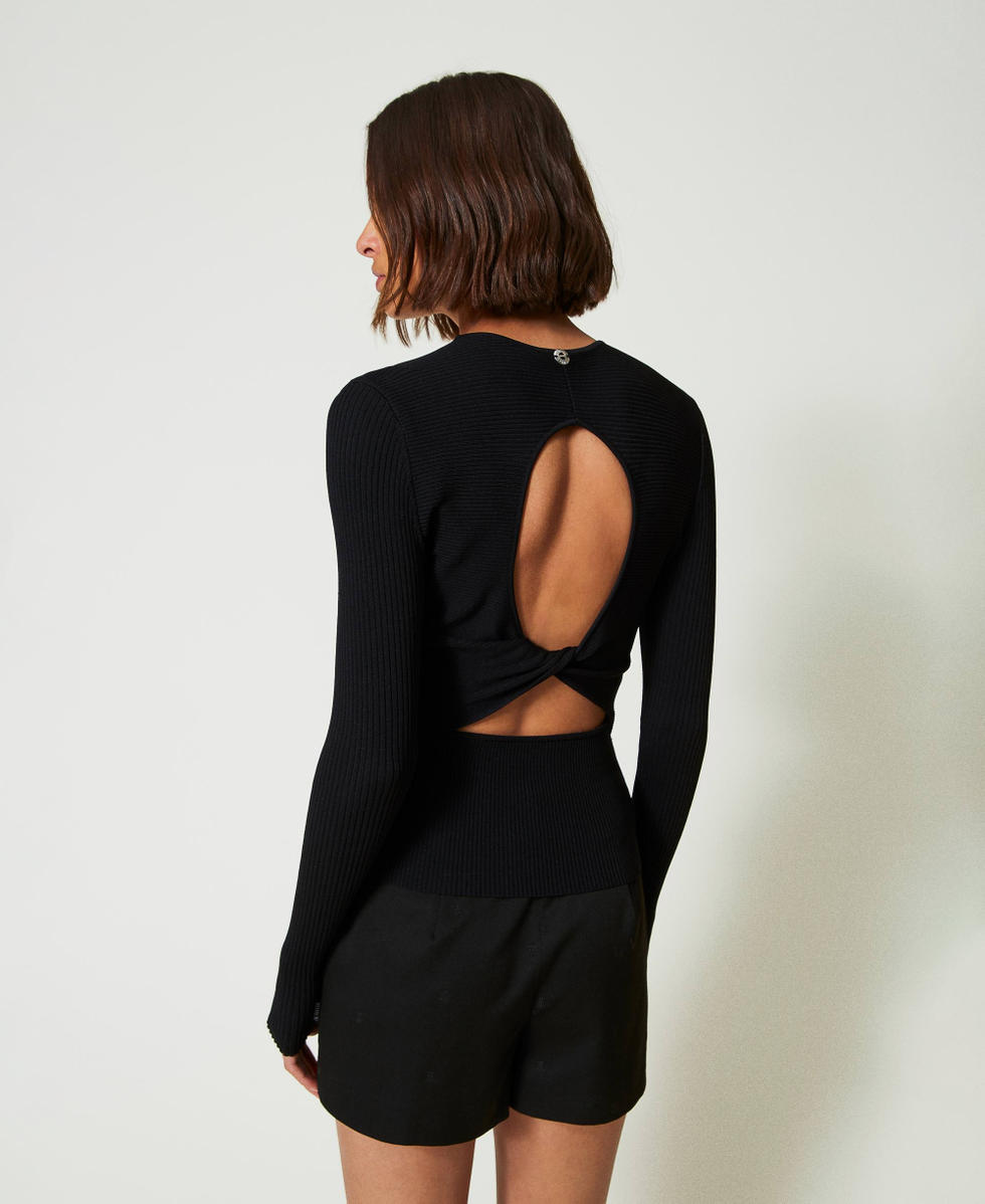 Cardigan a costine con borchie Nero Donna 242AP3142_00006_03