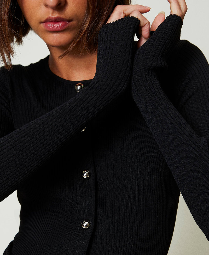 Ribbed cardigan with studs Black Woman 242AP3142_00006_04