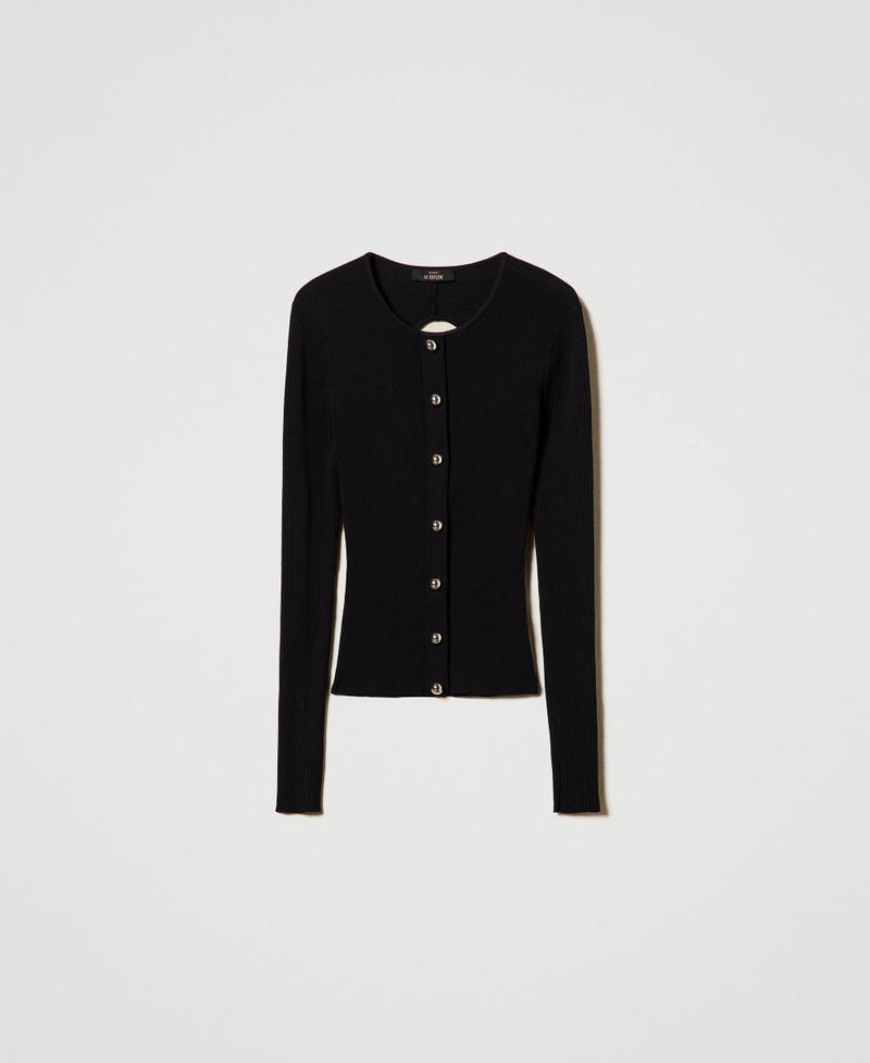 Ribbed cardigan with studs Black Woman 242AP3142_00006_S0