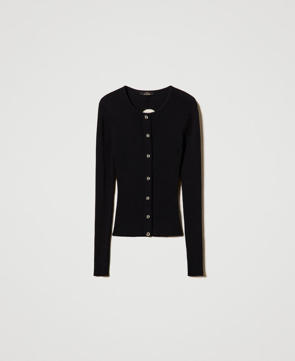 トップス switching design Euro cardigan Ribbed cardigan with studs Woman, Black | TWINSET Milano